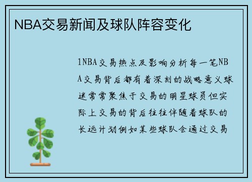 NBA交易新闻及球队阵容变化