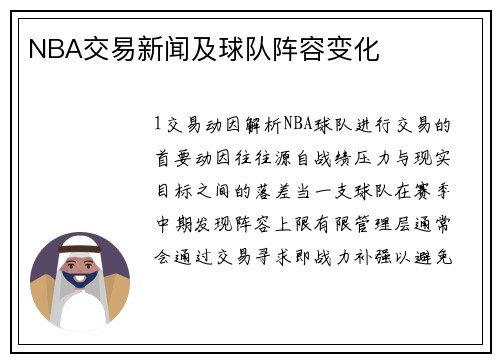 NBA交易新闻及球队阵容变化